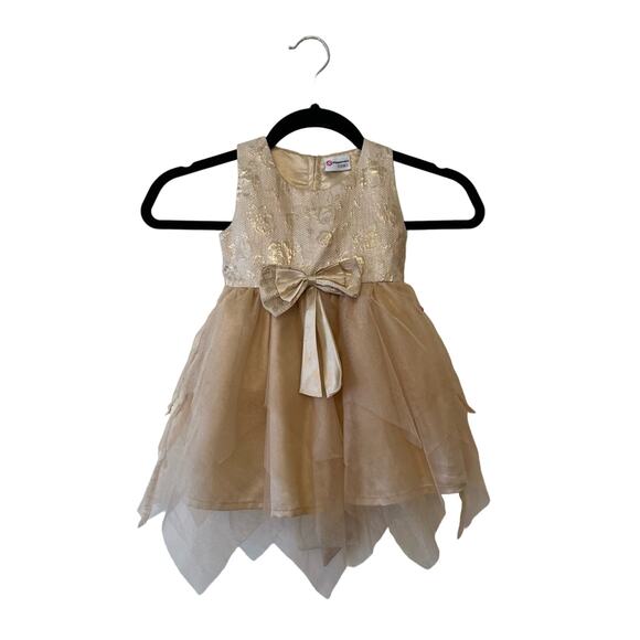 Peppermint 1-2 Years (Girls) Small formal dress metallic chiffon ball gown beige - Picture 1 of 9